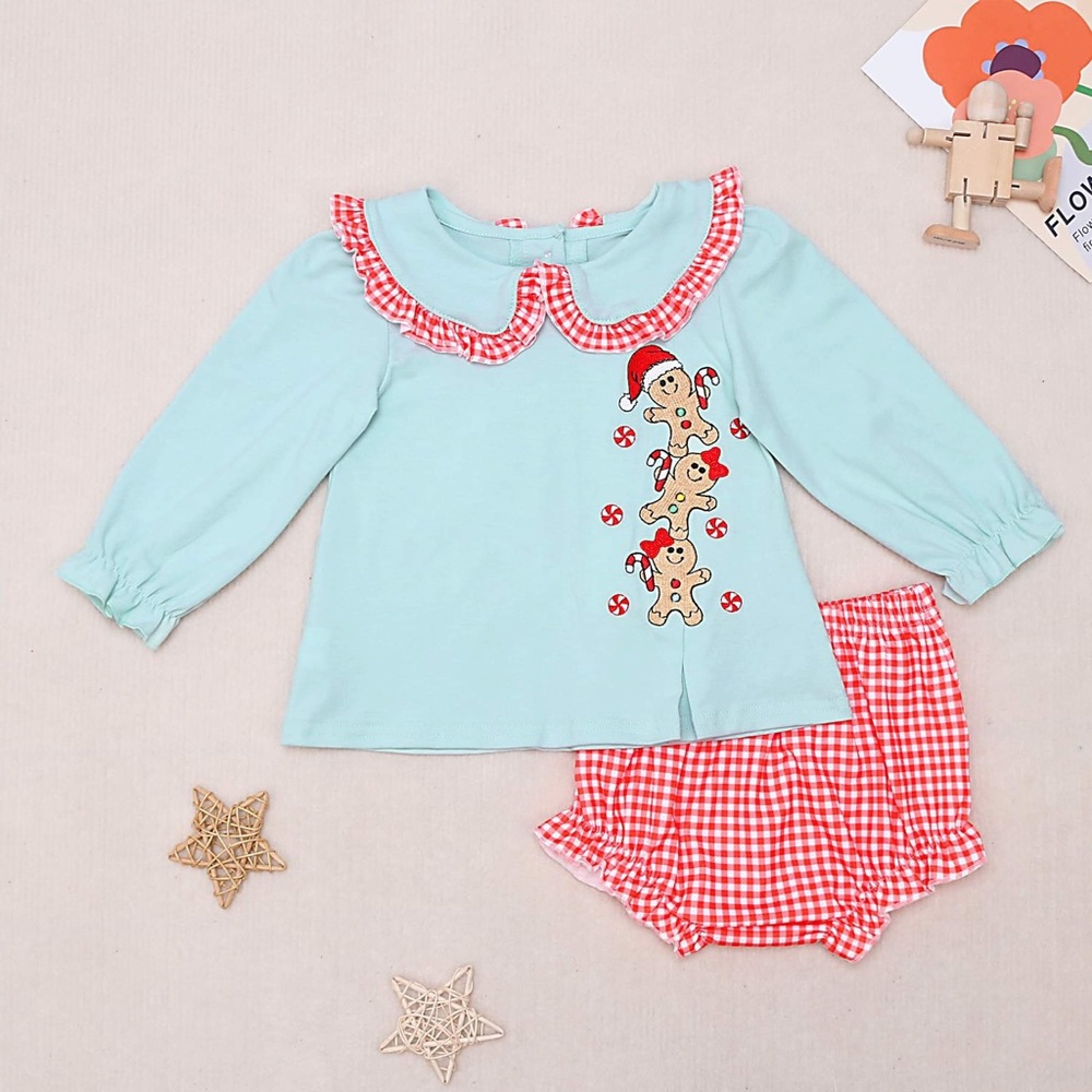 Gingerbread Embroidered Girls Bloomer Set